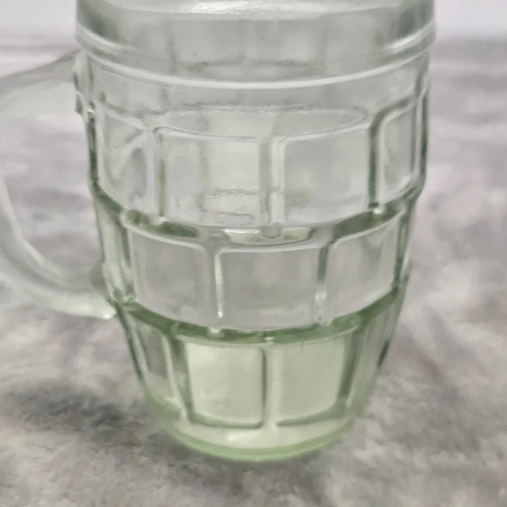 Vintage Dimpled Glass Beer Mug Clear Green Tint Paneled Tankard 4.5 Inch